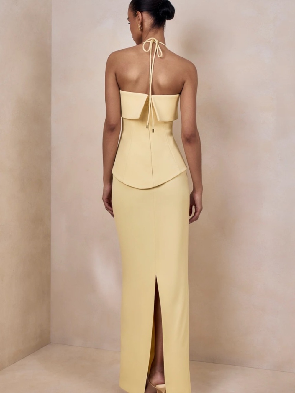 Club L London Strapless Pale Yellow Column Gown - Picture 2 of 4
